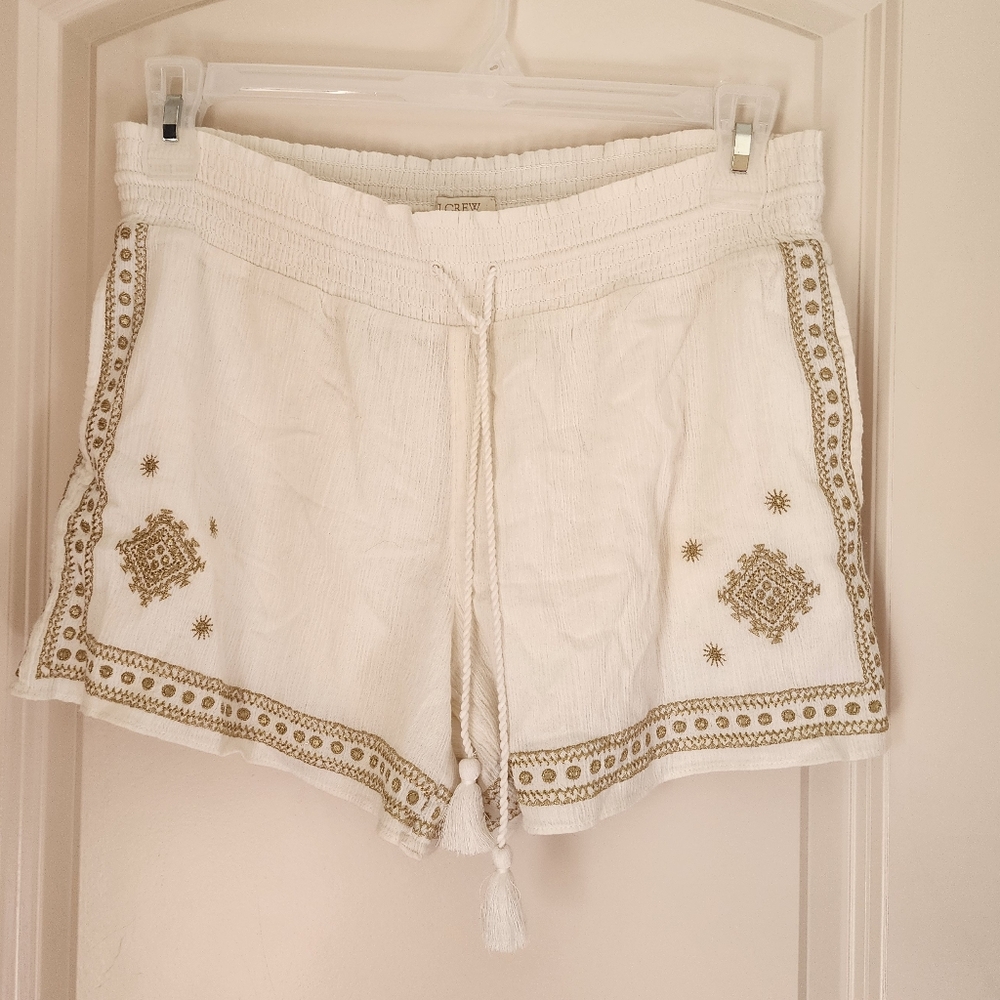 J. Crew Cream Shorts with Gold Embroidered Accents